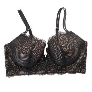 Aerie Bra sz 38DD Real Power Balconette Underwire Black Tan Lace Lightly Padded